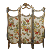Louis XV style screen with three sheets in molded wood and embroidered fabrics