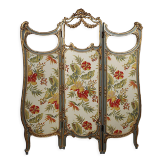 Louis XV style screen with three sheets in molded wood and embroidered fabrics