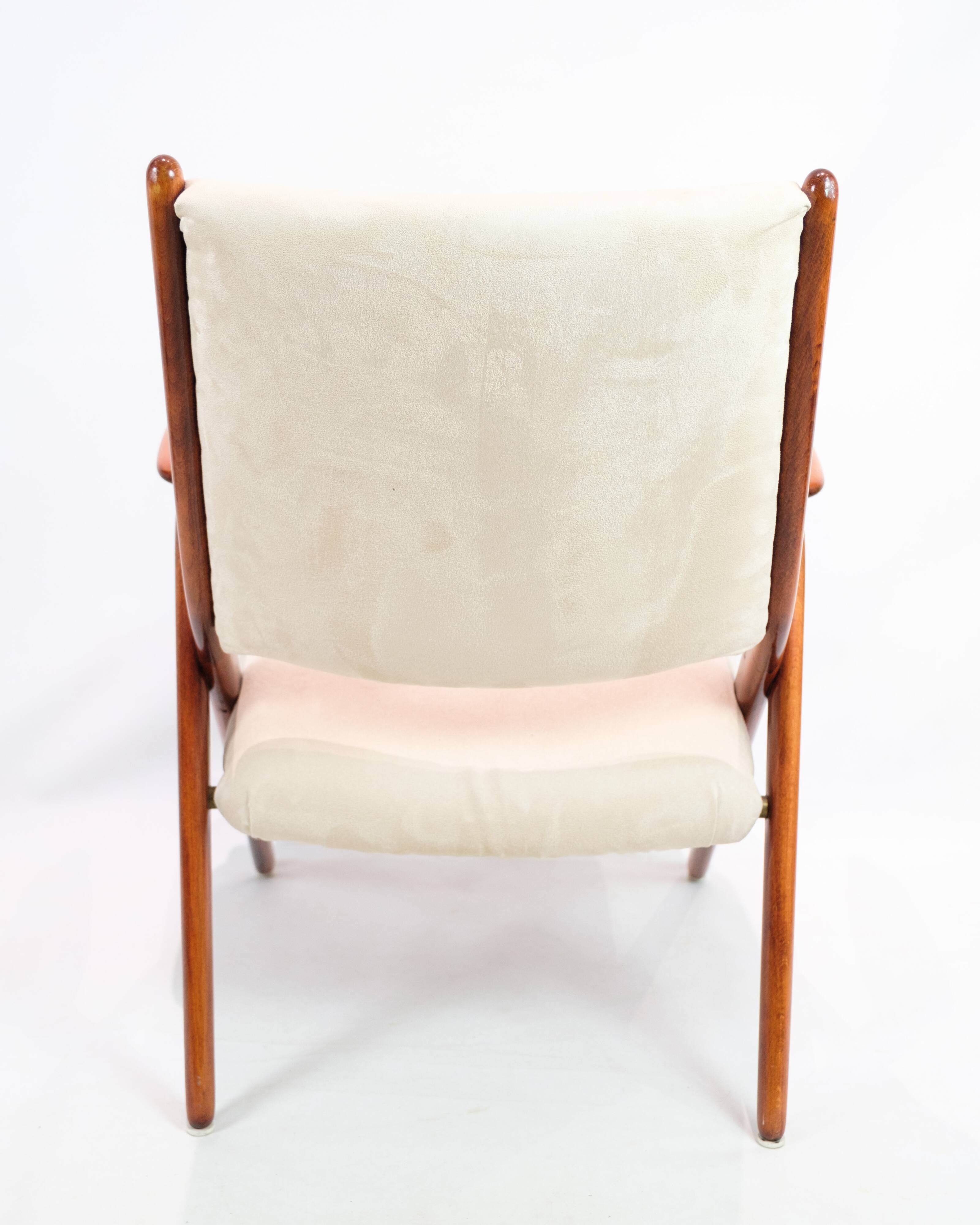 Armchair Made In Polished Dark Wood & Light Fabric By Arne Hovmand-Olsen From 1960s