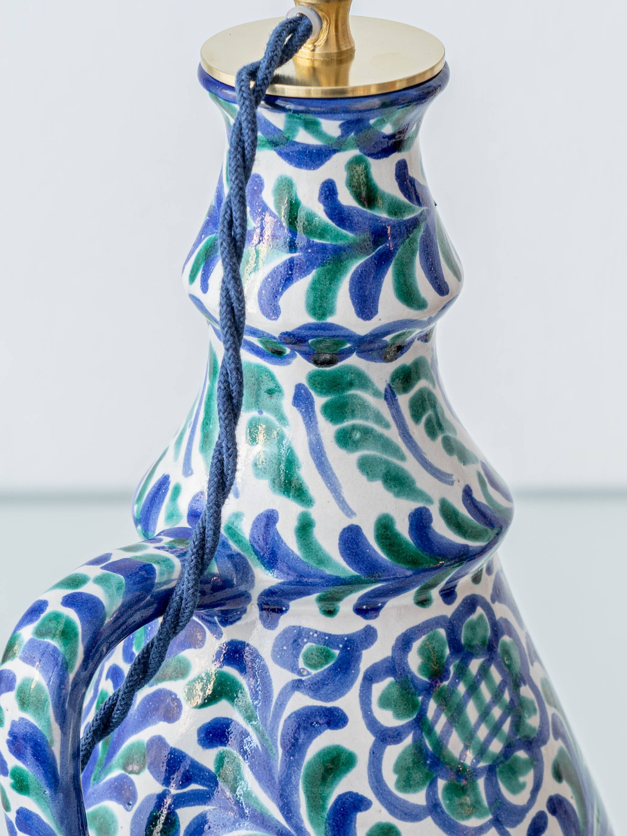 Fajalauza Ceramic Table Lamp with Hand-Woven Lampshade, Granada, Spain