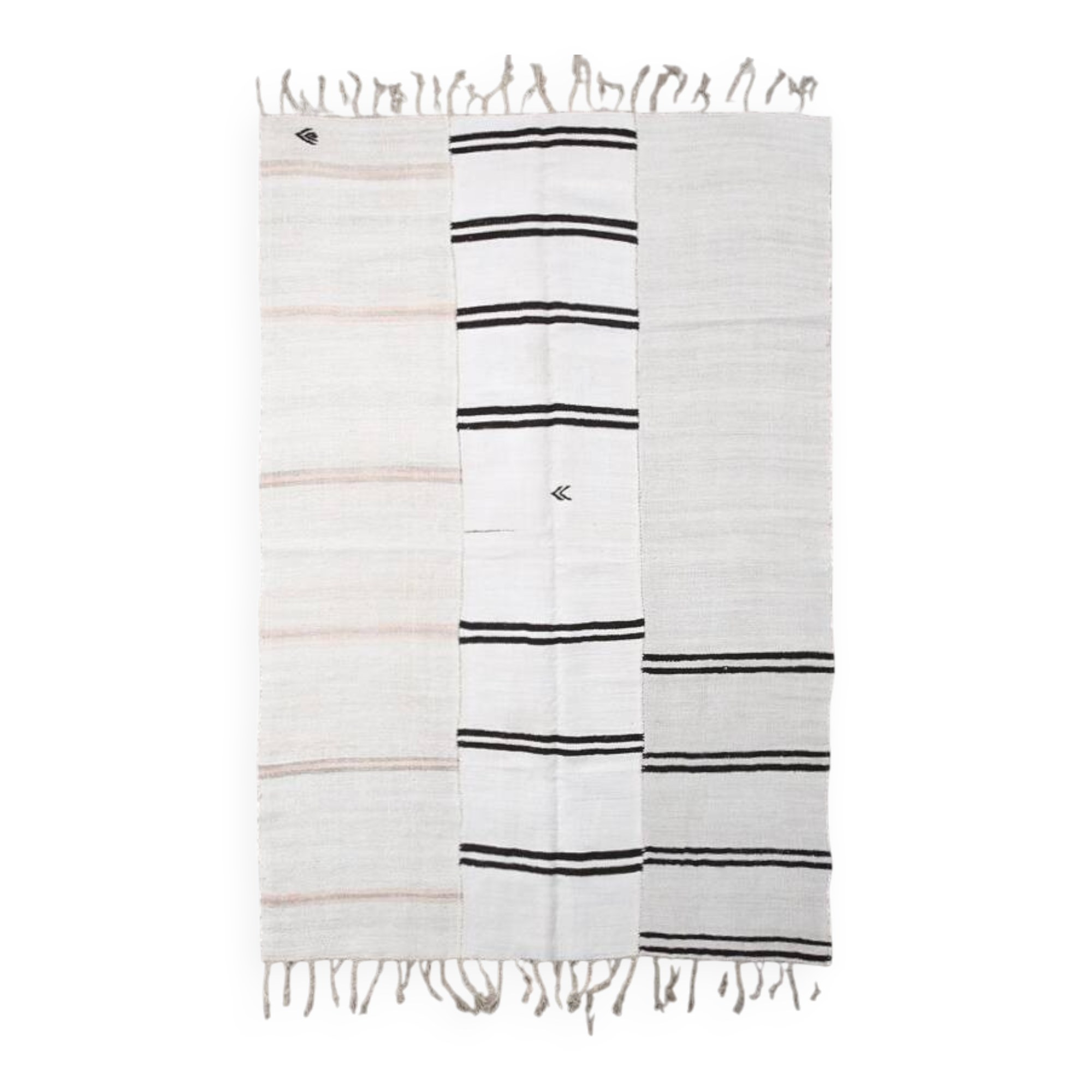 Beige & Black Striped Vintage Kilim Rug, 170x256 Cm
