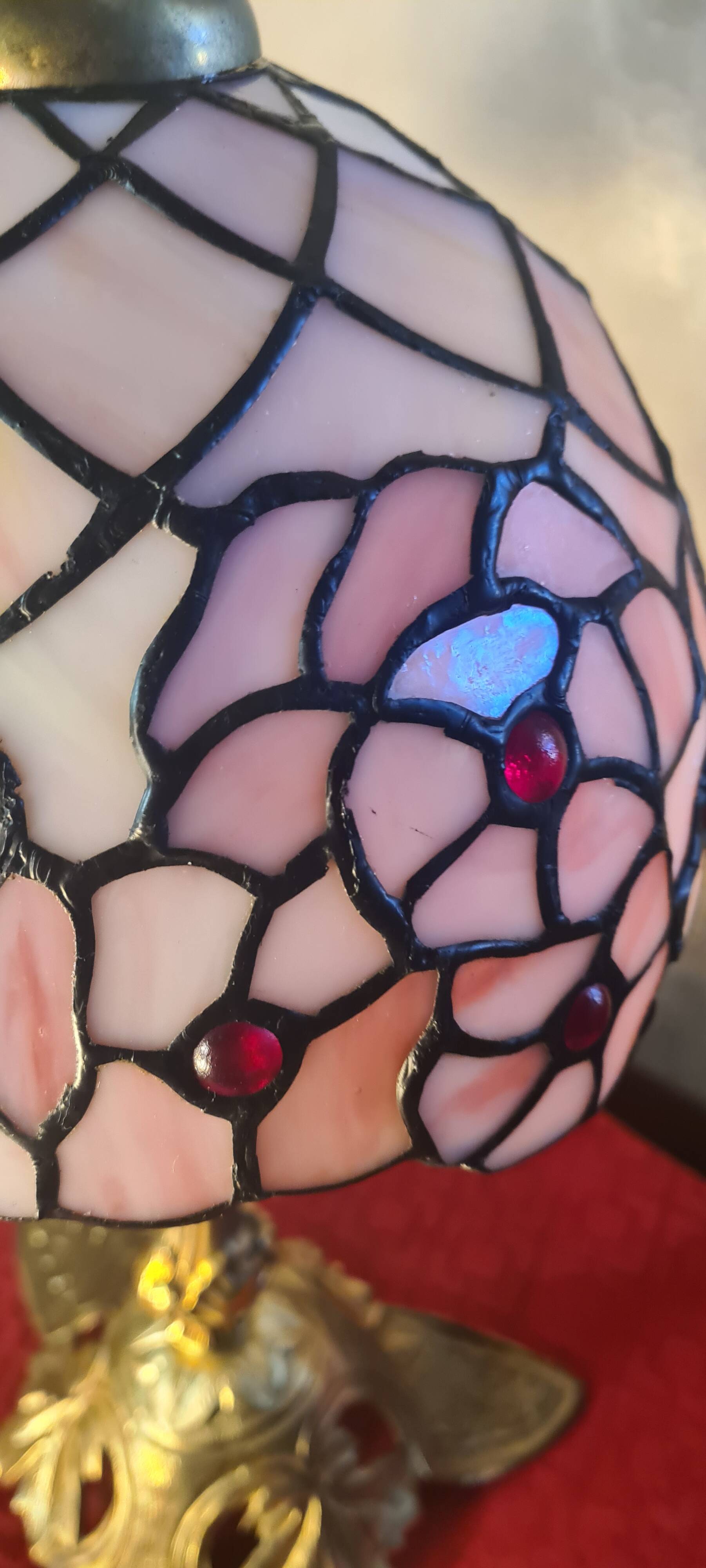 Antique art nouveau bronze lamp with glass shade in tiffany style 44x20