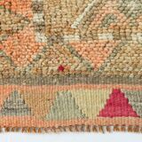 Sand Beige & Pink Turkish Vintage Runner Rug, 80x413Cm