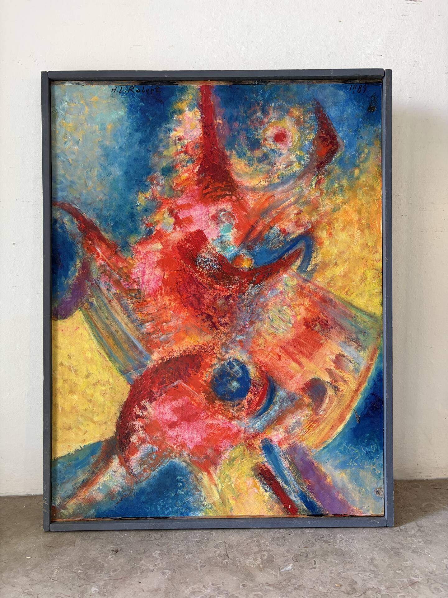 Abstract - The Samurai, oil on wood panel signed 1989