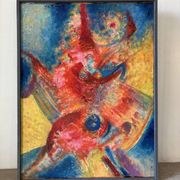 Abstrait - Le Samouraï, huile sur panneau de bois signé 1989
