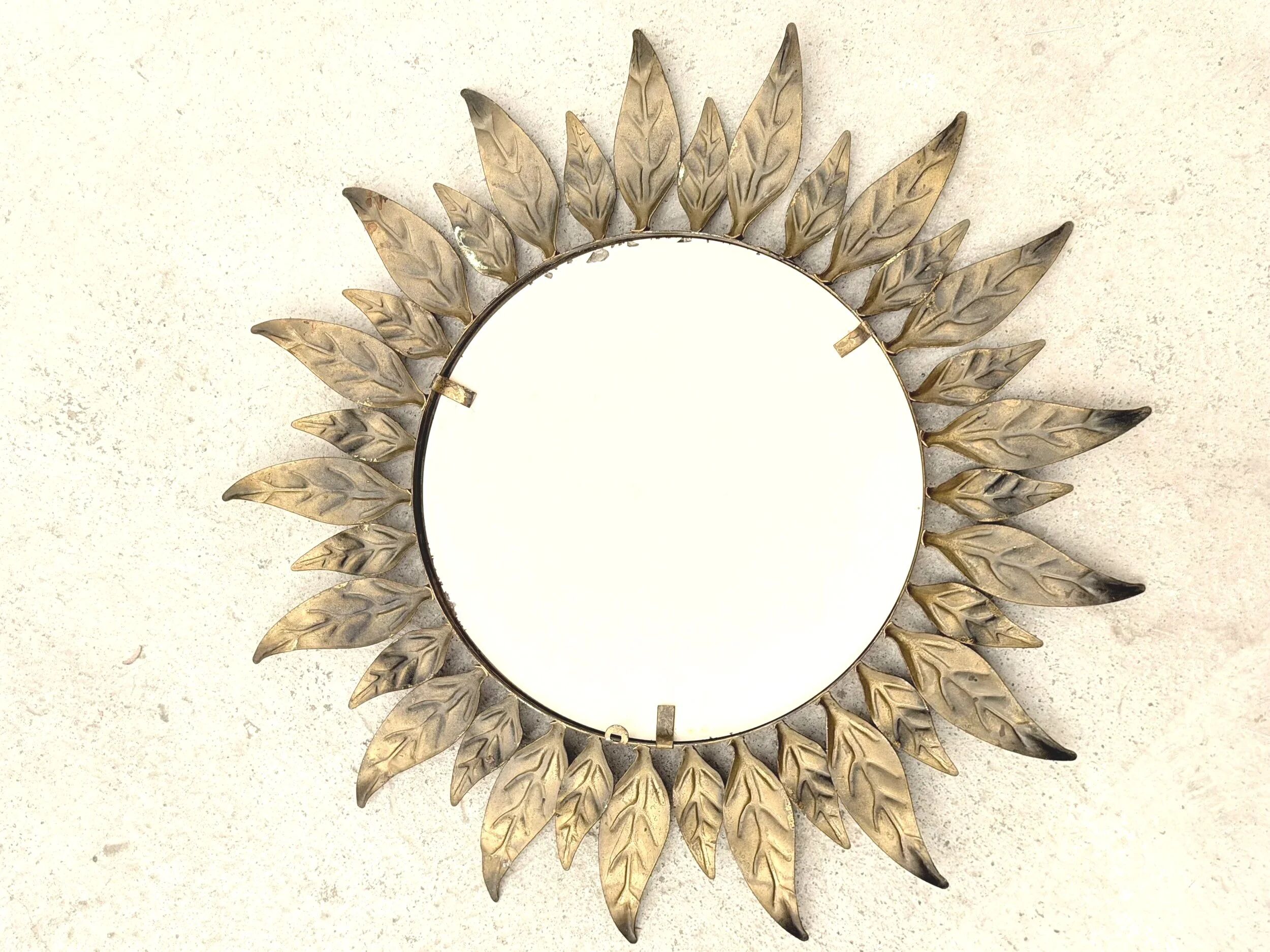 Miroir soleil en métal, Espagne 1960