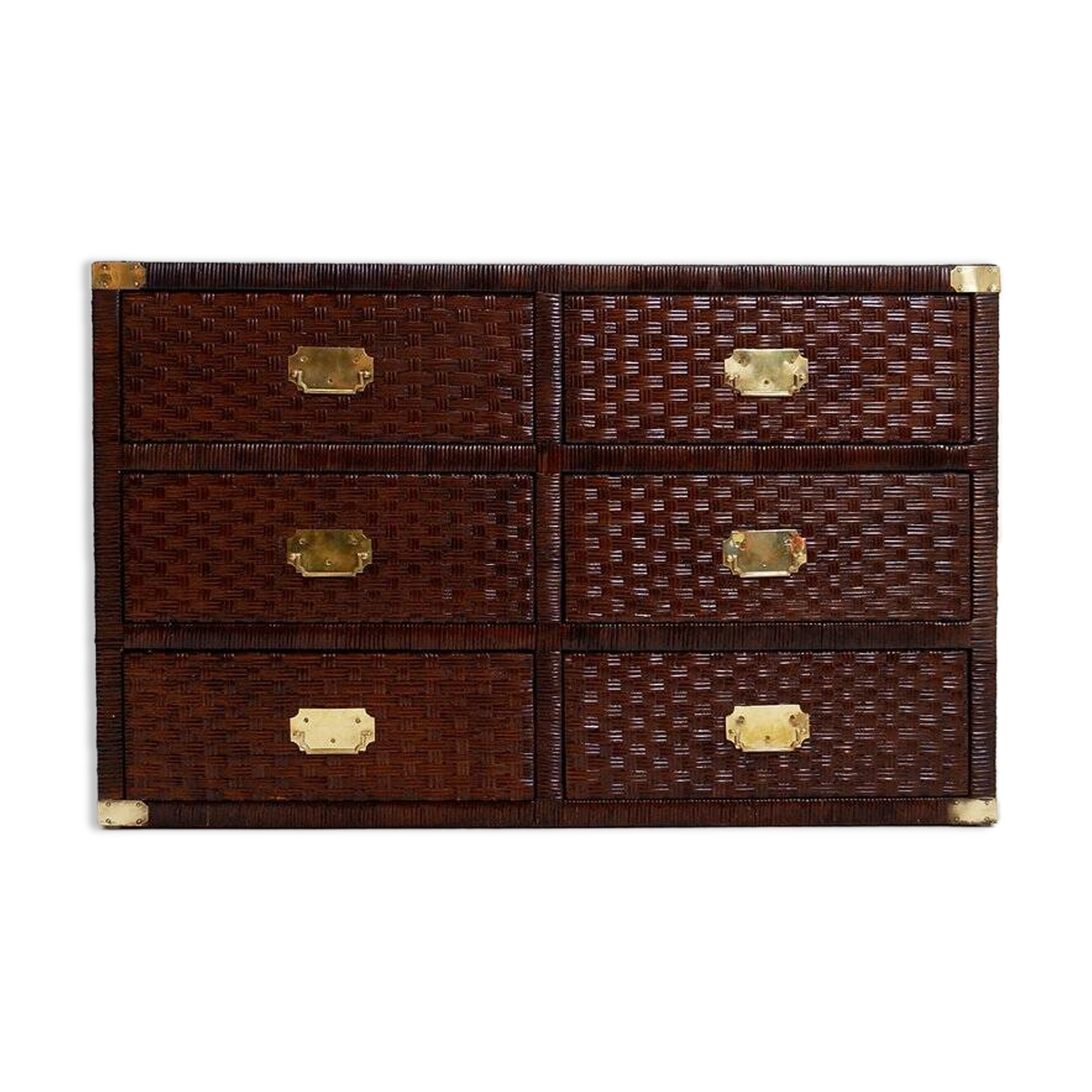 Vintage coastal woven rattan chest of drawers