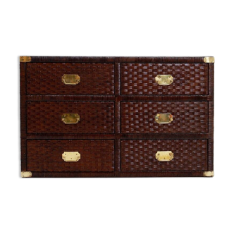 Vintage coastal woven rattan chest of drawers