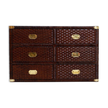 Commode vintage en rotin tressé côtier