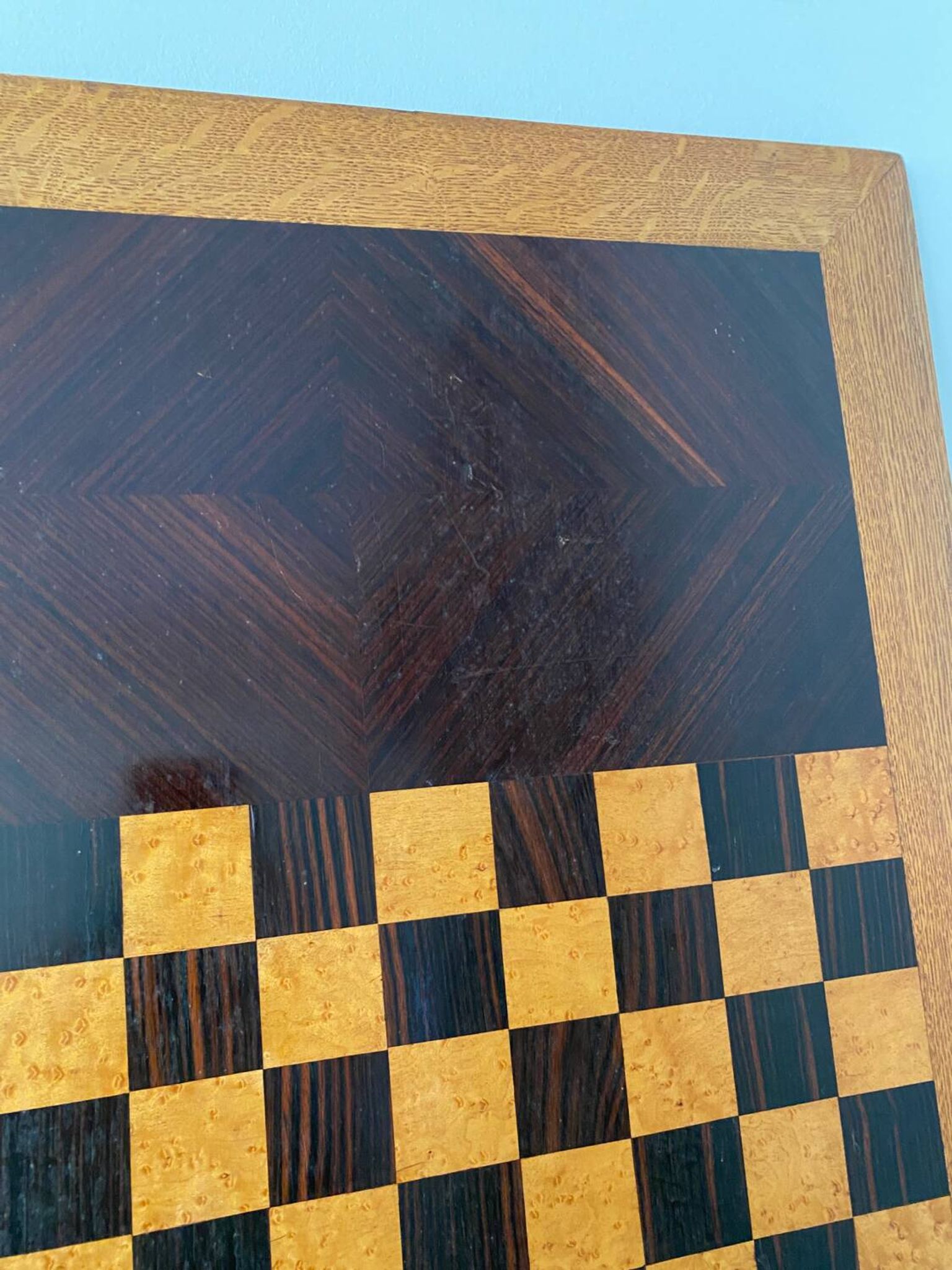 Grand plateau vintage de jeu de dame en bois