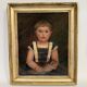 Oil on canvas 19th century young child carrying his cat gilded frame