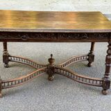 Napoleon III desk with carved spinning top legs in solid wood, 19th century