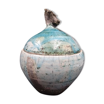 Signed modern raku box, pretty brutalist grip and stunning colors