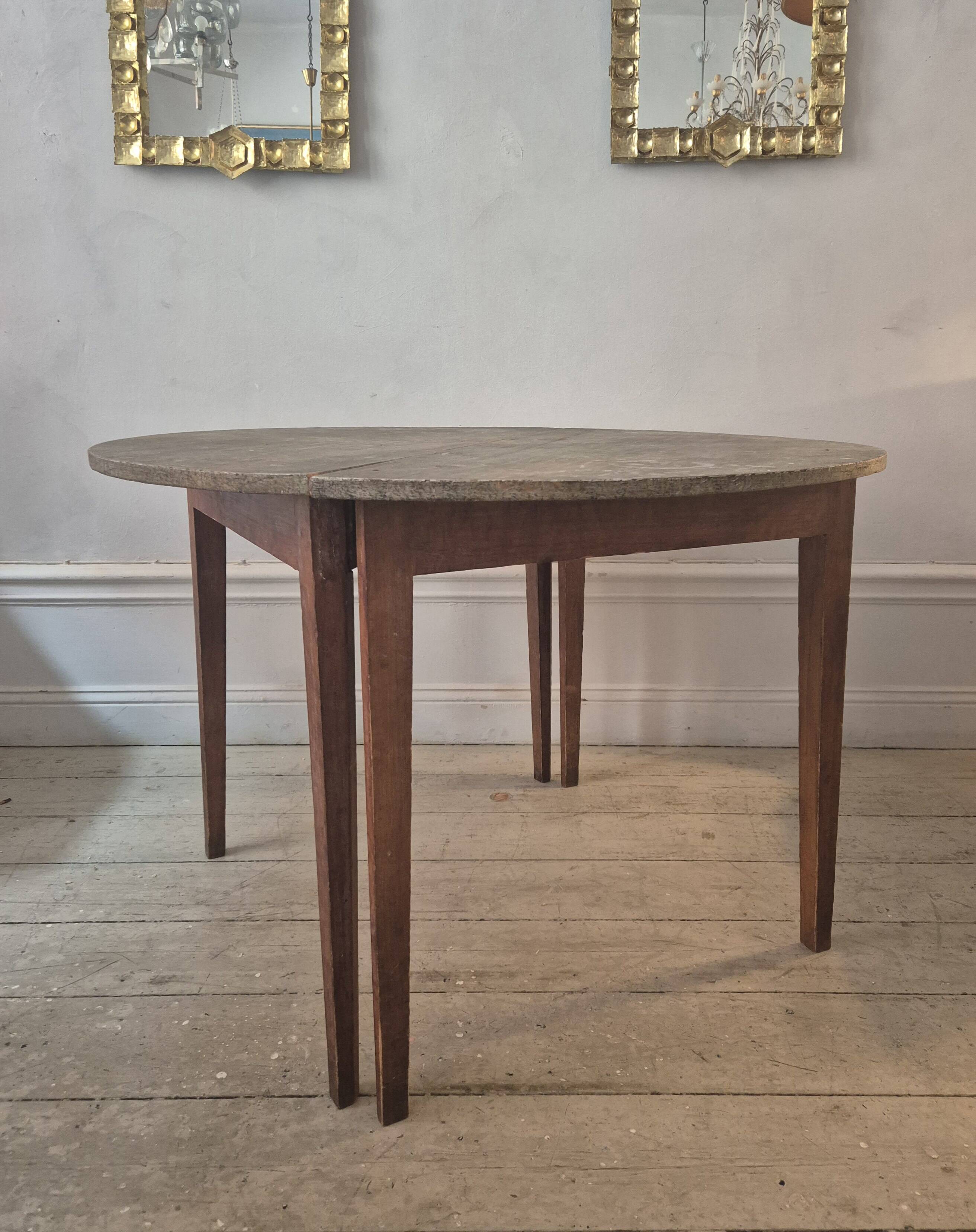 Half-moon tables with original marbled tops, Swedish provincial style Allmoge, 1860s