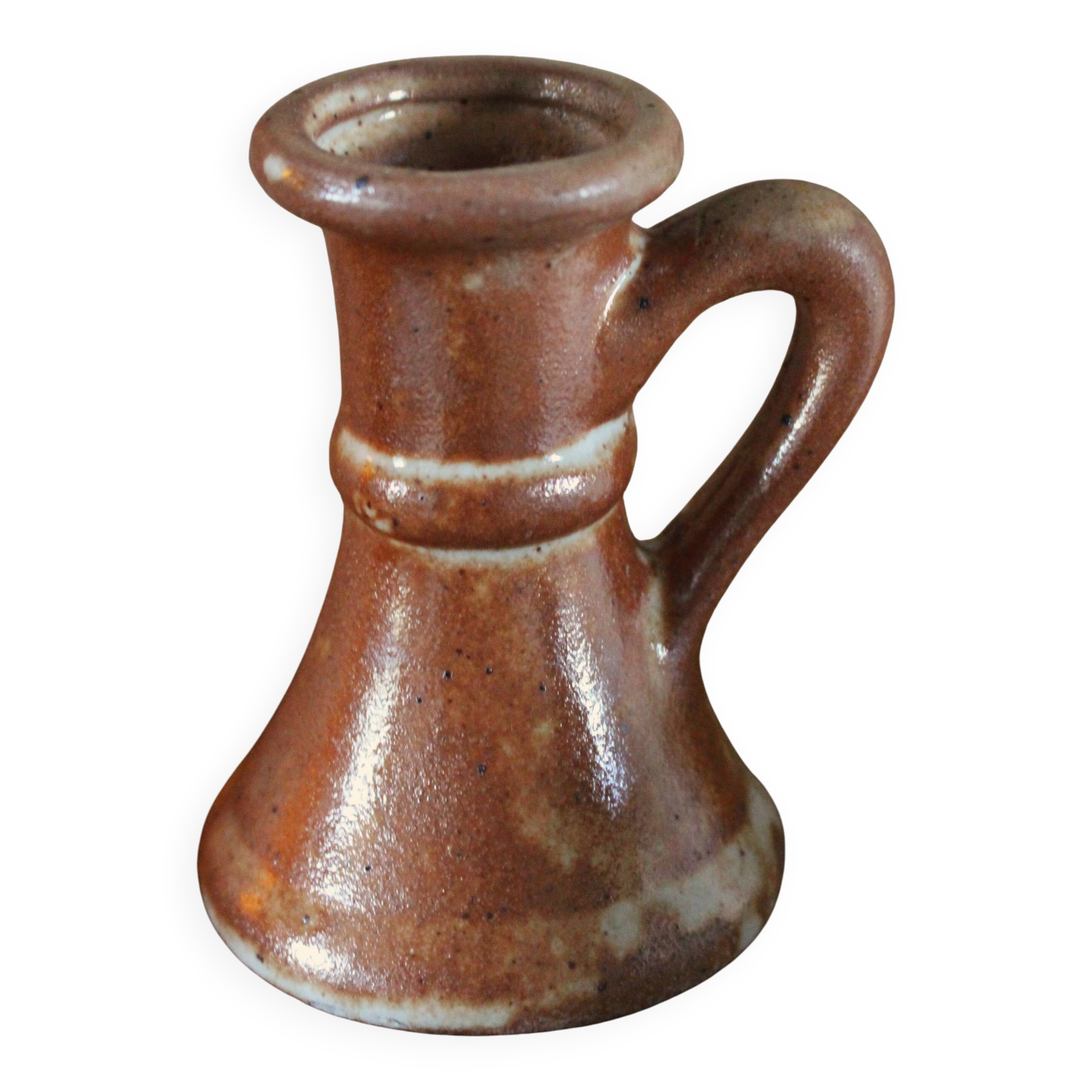 Small vintage marbled stoneware candlestick with handle