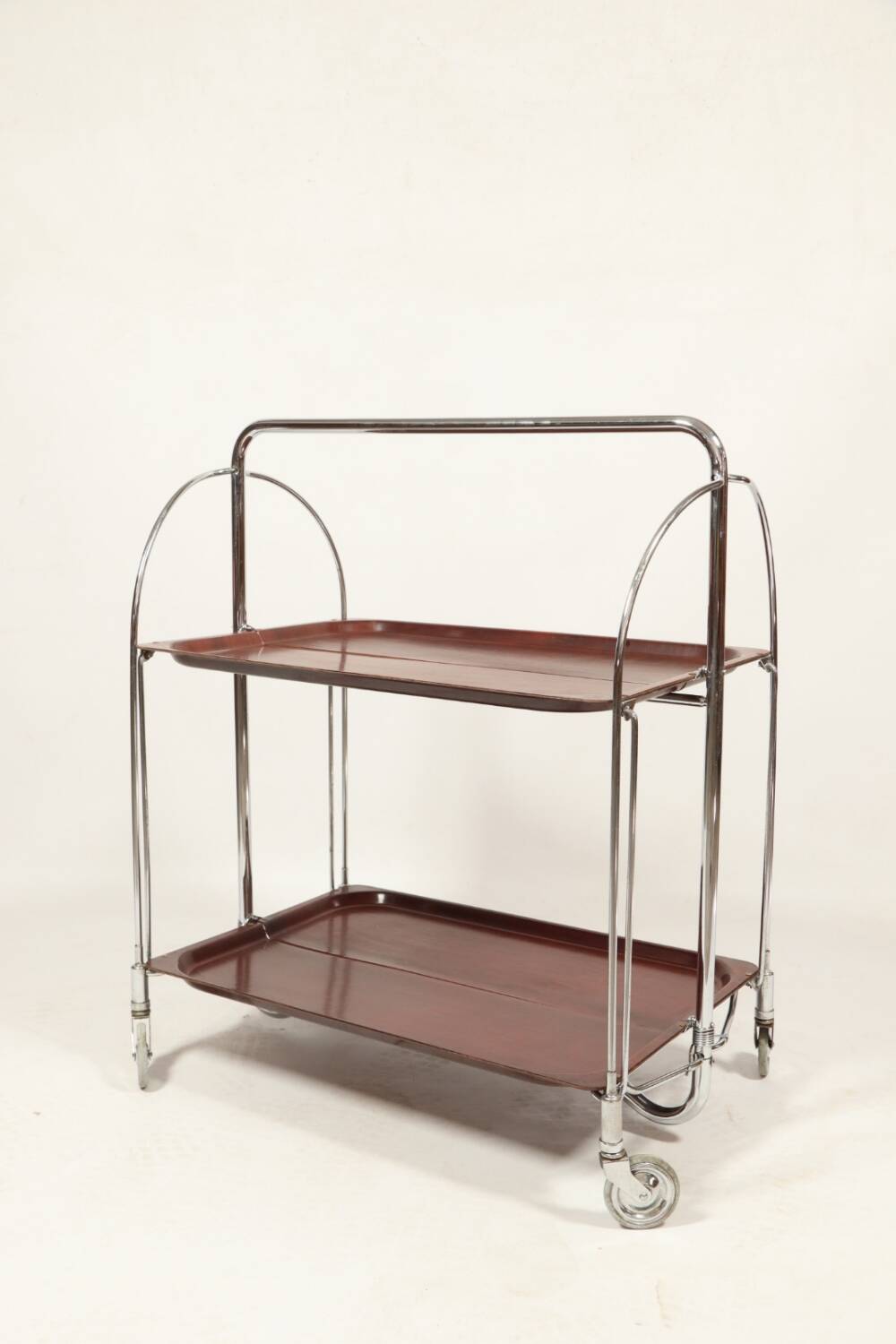 Bar de service vintage Bauhaus style chrome et bois mobile wengé