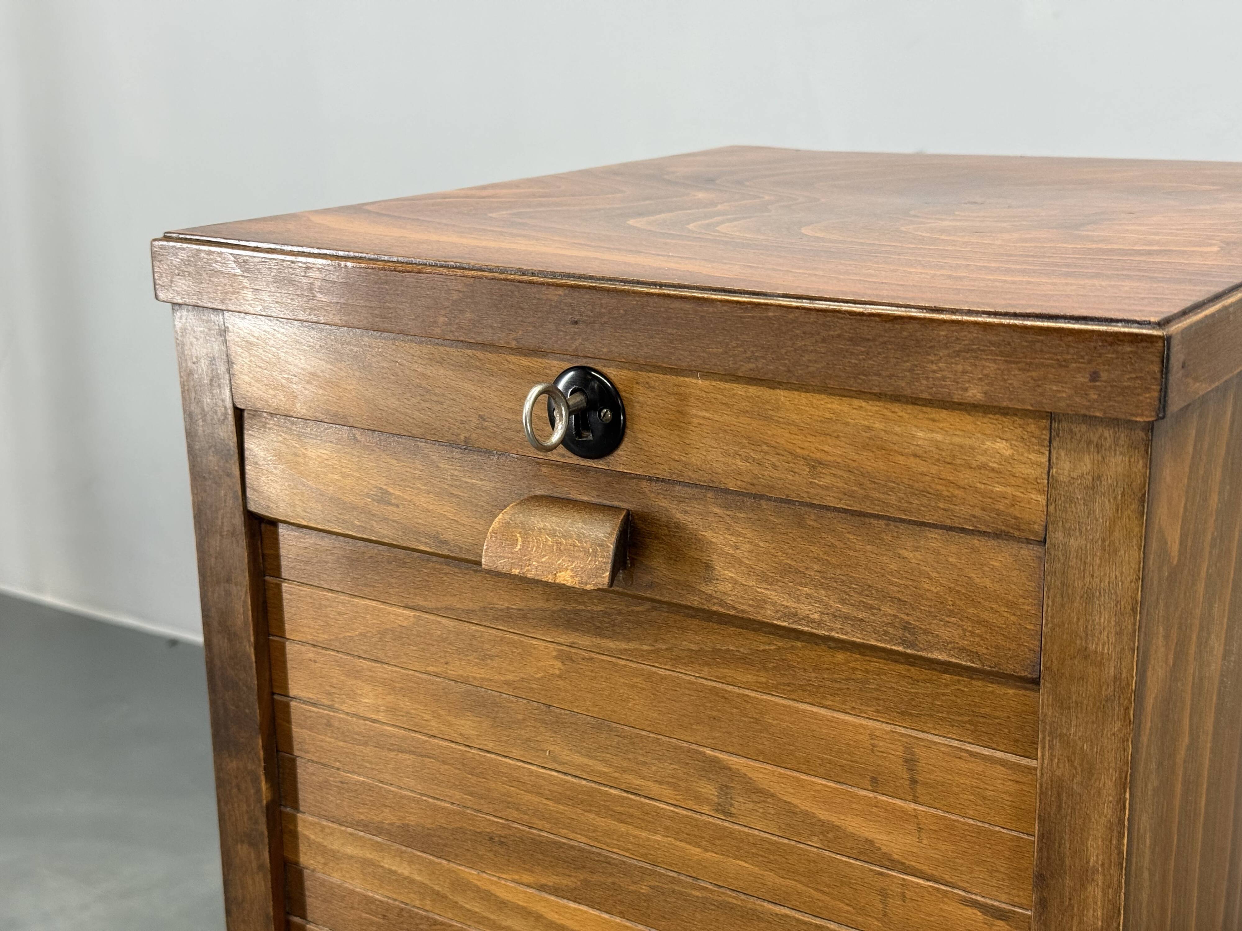 Art Deco Beech Tambour Office Cabinet, Czechoslovakia 1940s