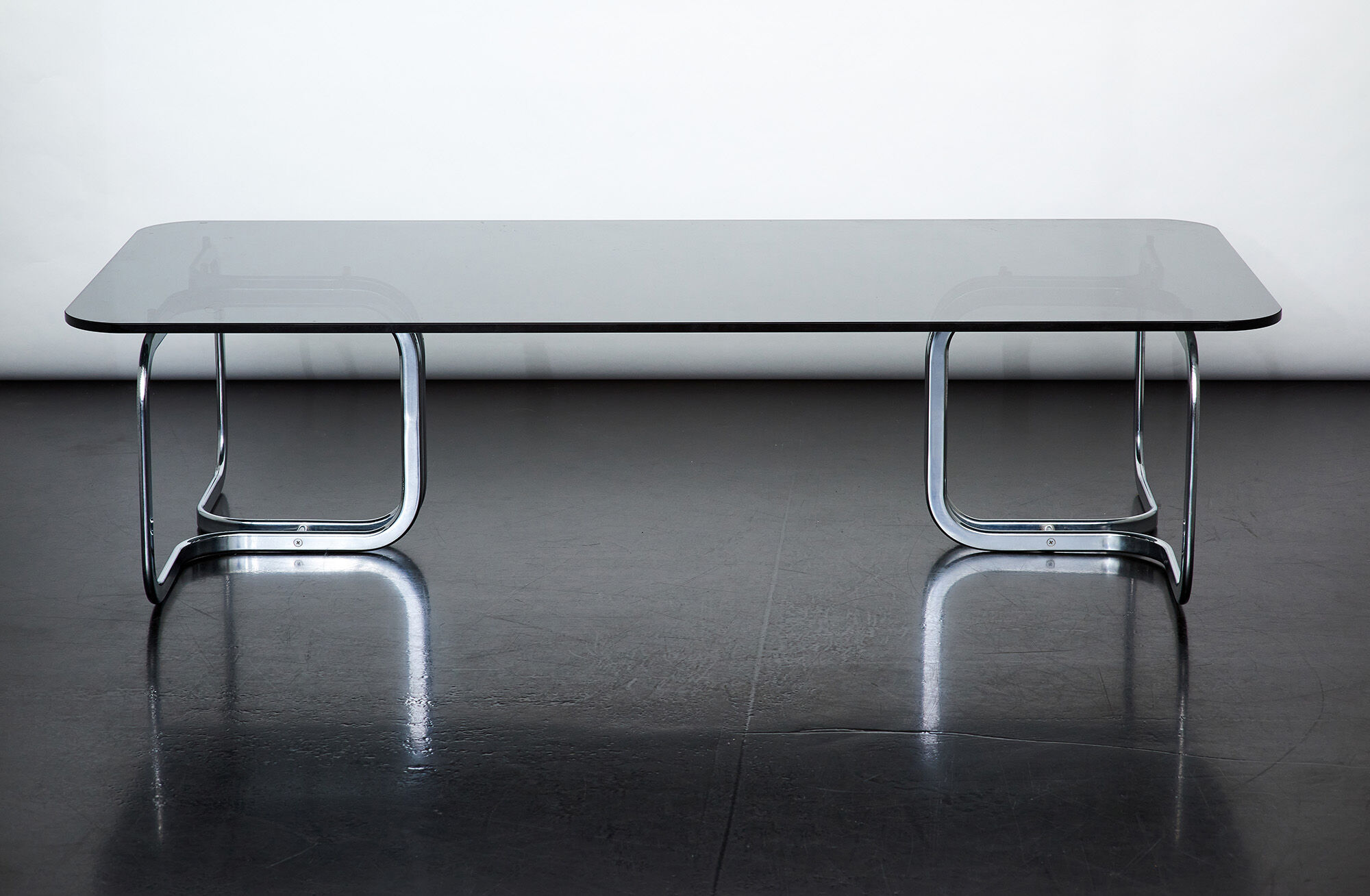 70s coffee table with smoked glass top