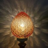 Rustic wooden table lamp with amber pine cone glass lampshade