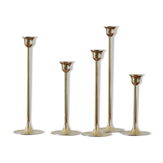 Vintage Brass Scandinavian Candlesticks, 1960s, Set of 5