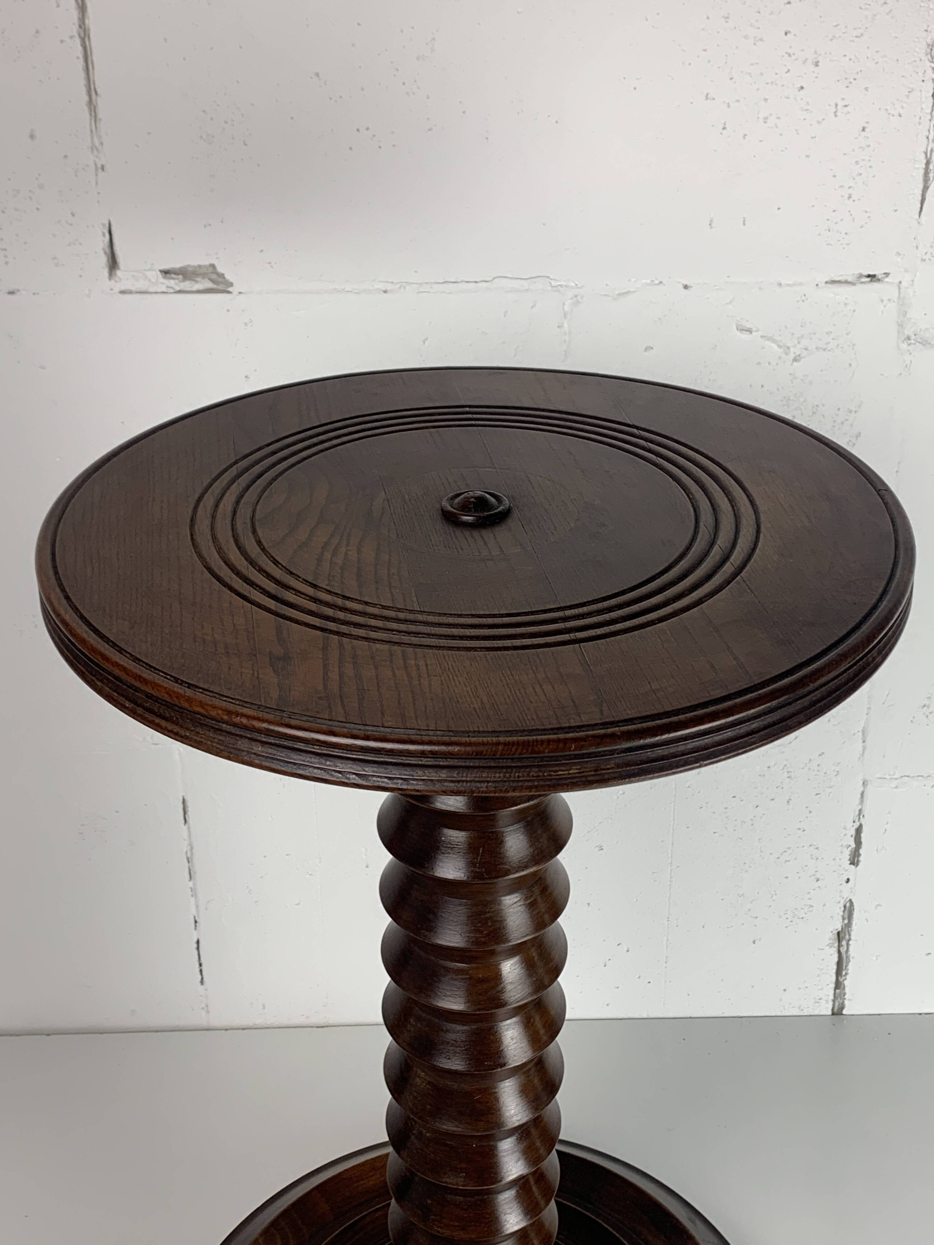 Brutalist French Wood Turned Wine Press Side Table in the style of Charles Dudouyt, France, 1940s