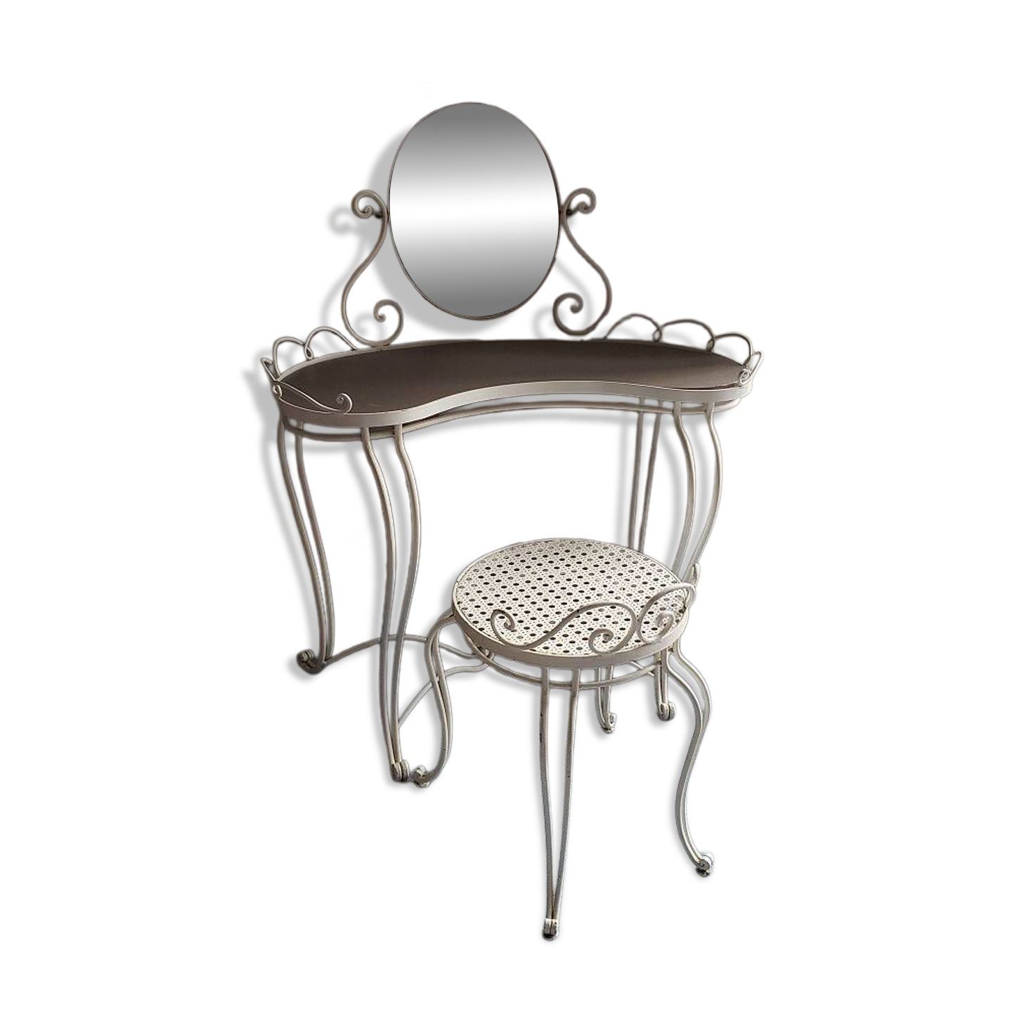 Wrought iron dressing table and chair