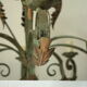 Lustre 8 branches en fer forgé patine gris de vert  et dorure ancien