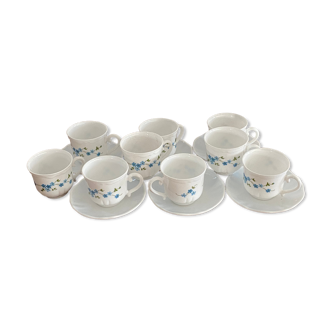 9 coffee cups arcopal model forget-me-not.