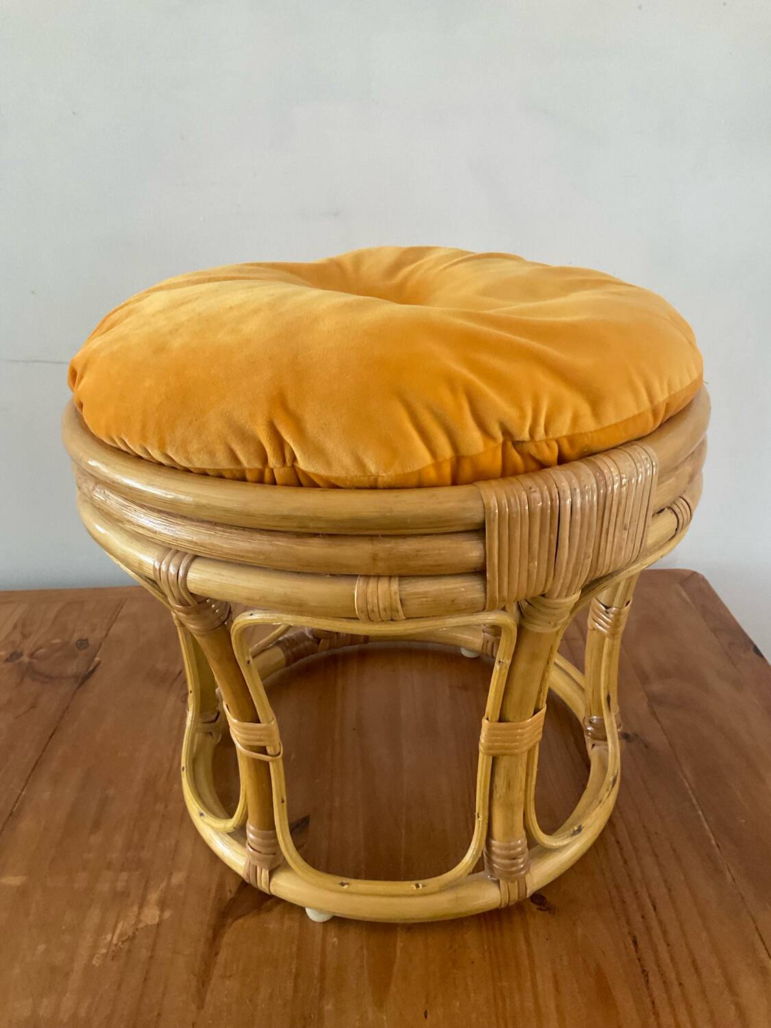 Vintage rattan ottoman from the 70s