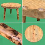 Table basse tripode pin massif brut 1960