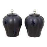 pair of night blue ceramic lamps in pumpkin shape, vintage lamp