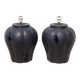 pair of night blue ceramic lamps in pumpkin shape, vintage lamp