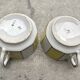 60s striped iridescent porcelain coffee service, 2 cups + 2 vintage saucers