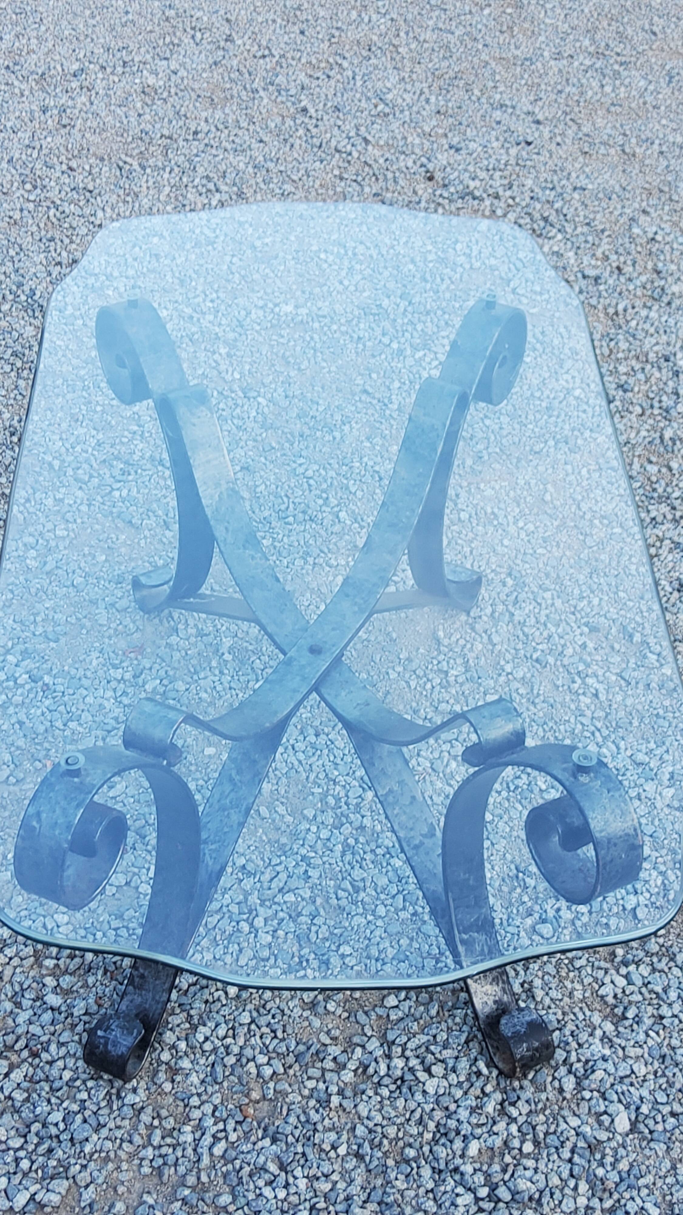 Coffee table from the 70s in wrought iron glass top bec de corbin