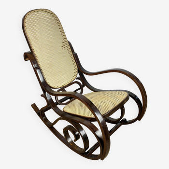 Rocking Chair in wood and canework, vintage 1970s