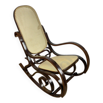 Rocking Chair in wood and canework, vintage 1970s
