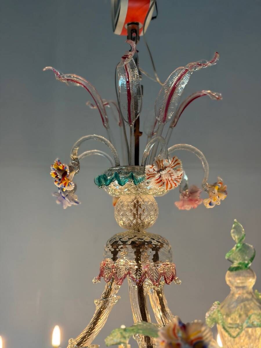 Large Venetian Rezzonico chandelier in multi-colored Murano glass, circa 1920