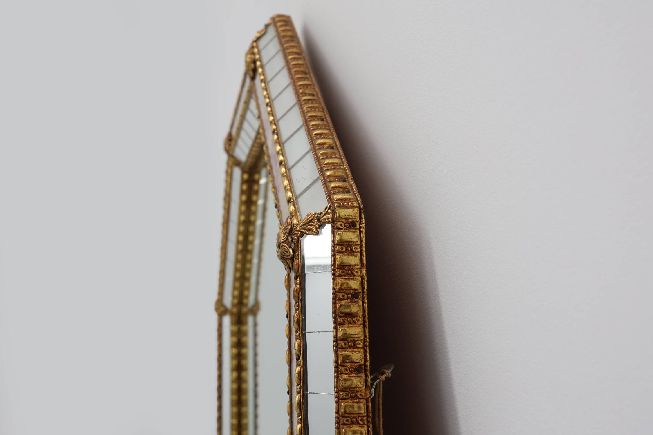 Venetian style octagonal mirror marked MGB, Planilux, Cristanola, Spain