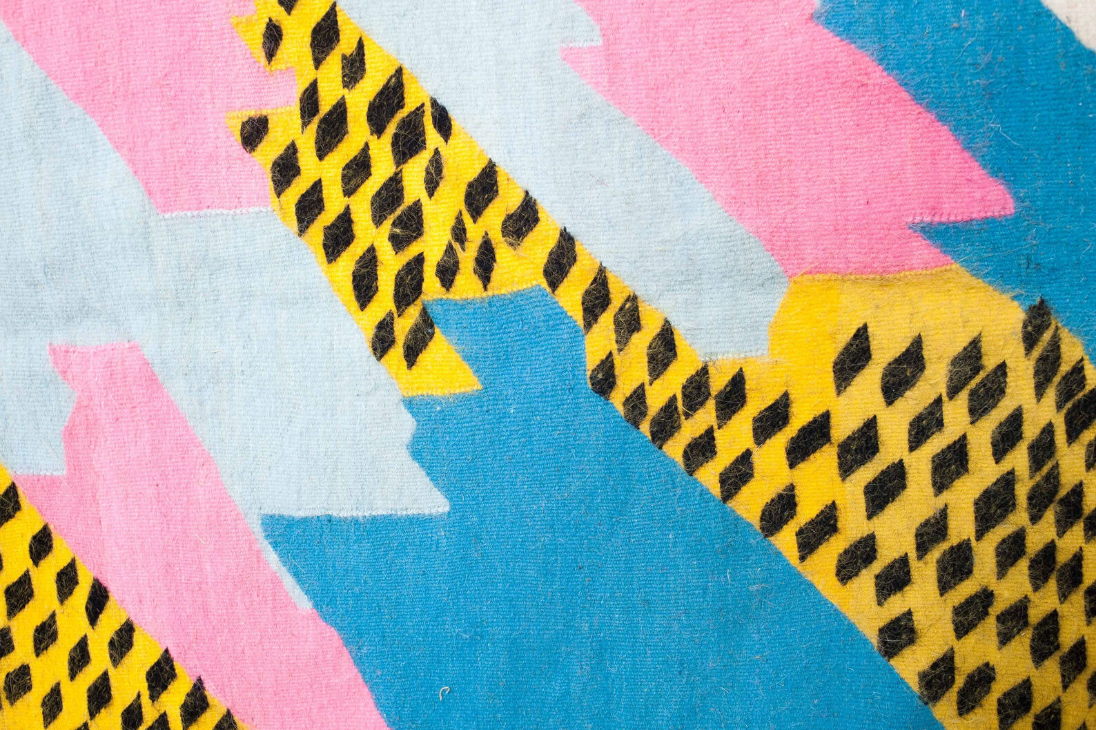 Handmade carpet, contemporary for living room, white & colors, wool, Khalil Minka, 220x140 cm