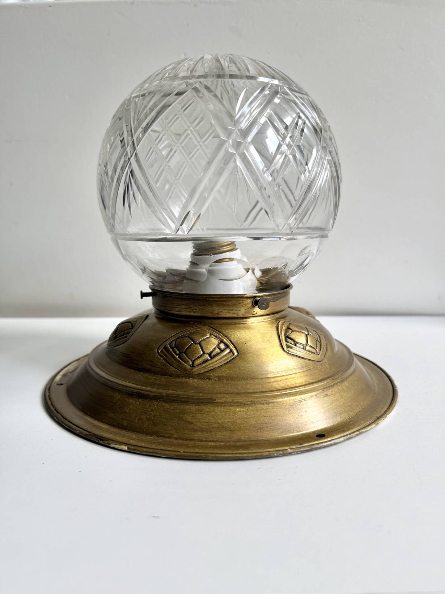 Scandinavian Art Deco Ceiling Lamp in Brass & Glass