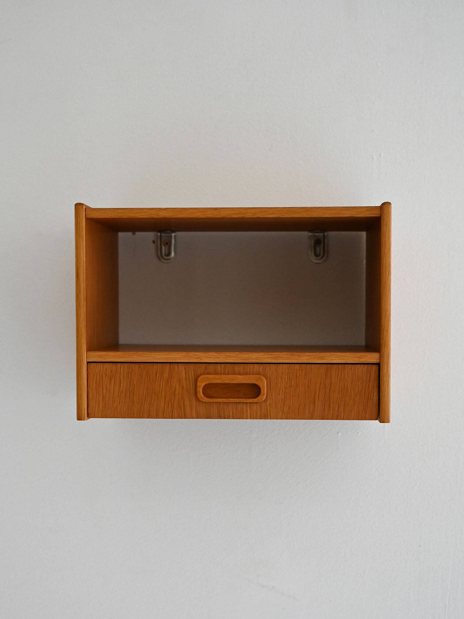 1960s Scandinavian oak wall-mounted nightstand