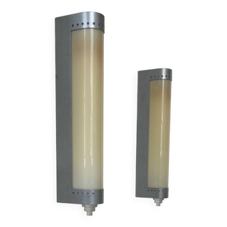 Pair of vintage modernist wall lights, metal and Perspex, France 1970