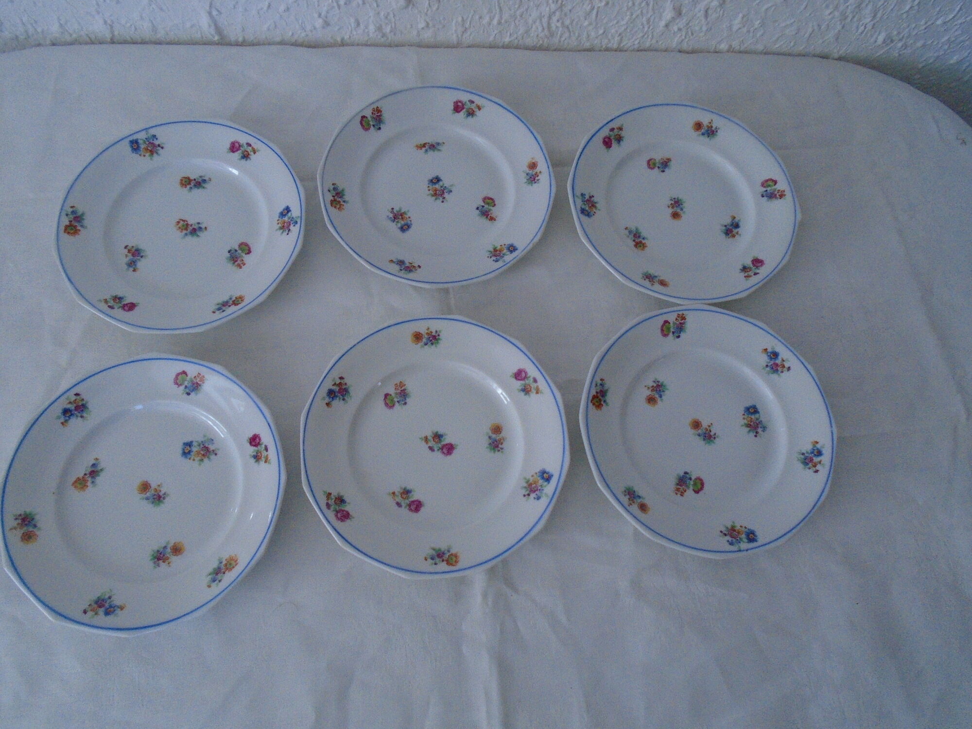 6 dessert plates decorated small porcelaiene flowers Sologne LAMOTTE