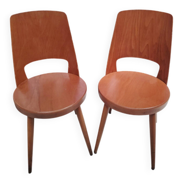 Paire de chaises scandinaves à assise ronde, années 1950