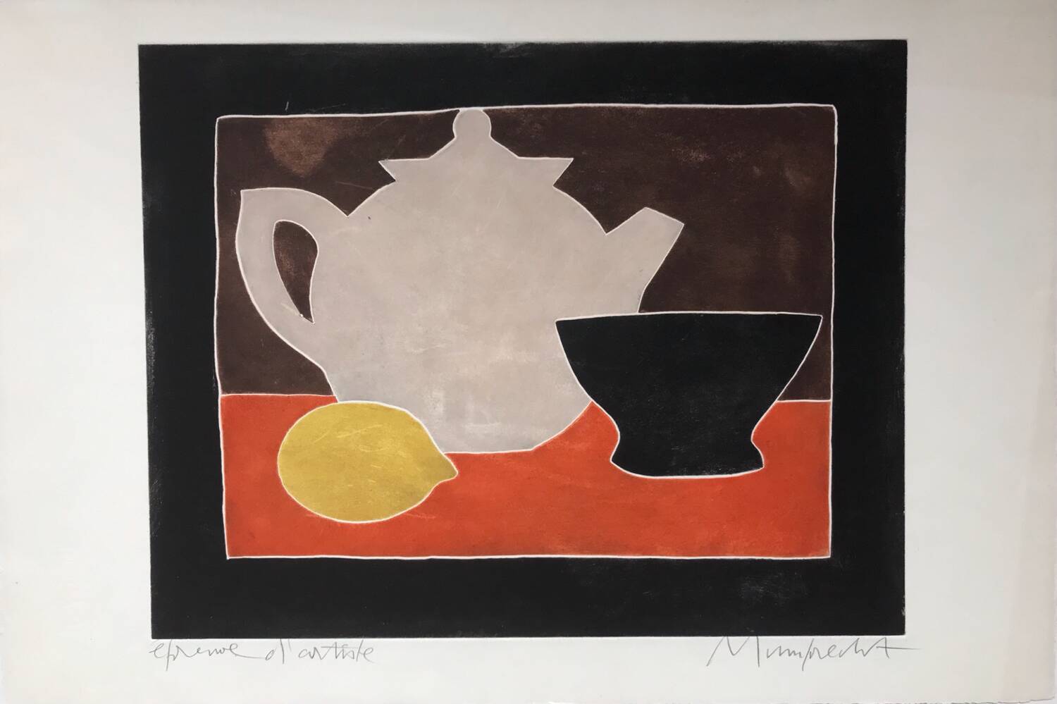 Rudolf MUMPRECHT 1917-2018. Teapot, bowl and lemon, 1948. Aquatint