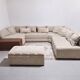 Custom XXL panoramic sofa - Solid walnut and premium fabric