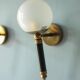 Pair of vintage wall sconces, brass sconce and opaque glass globe, vintage lamp, wall lamp, 50s.