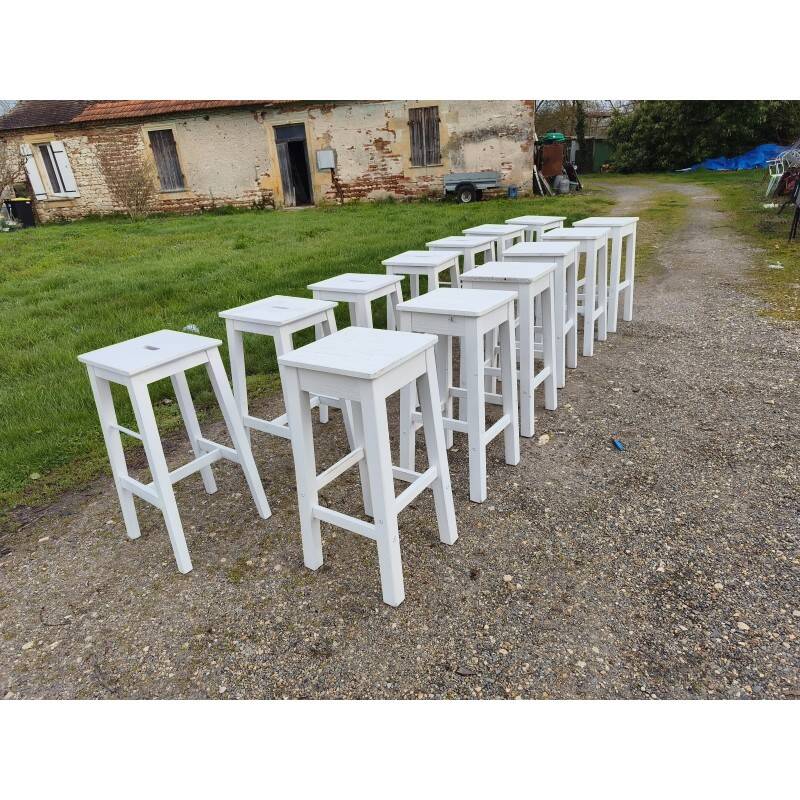 Set of 13 wooden bistro stools