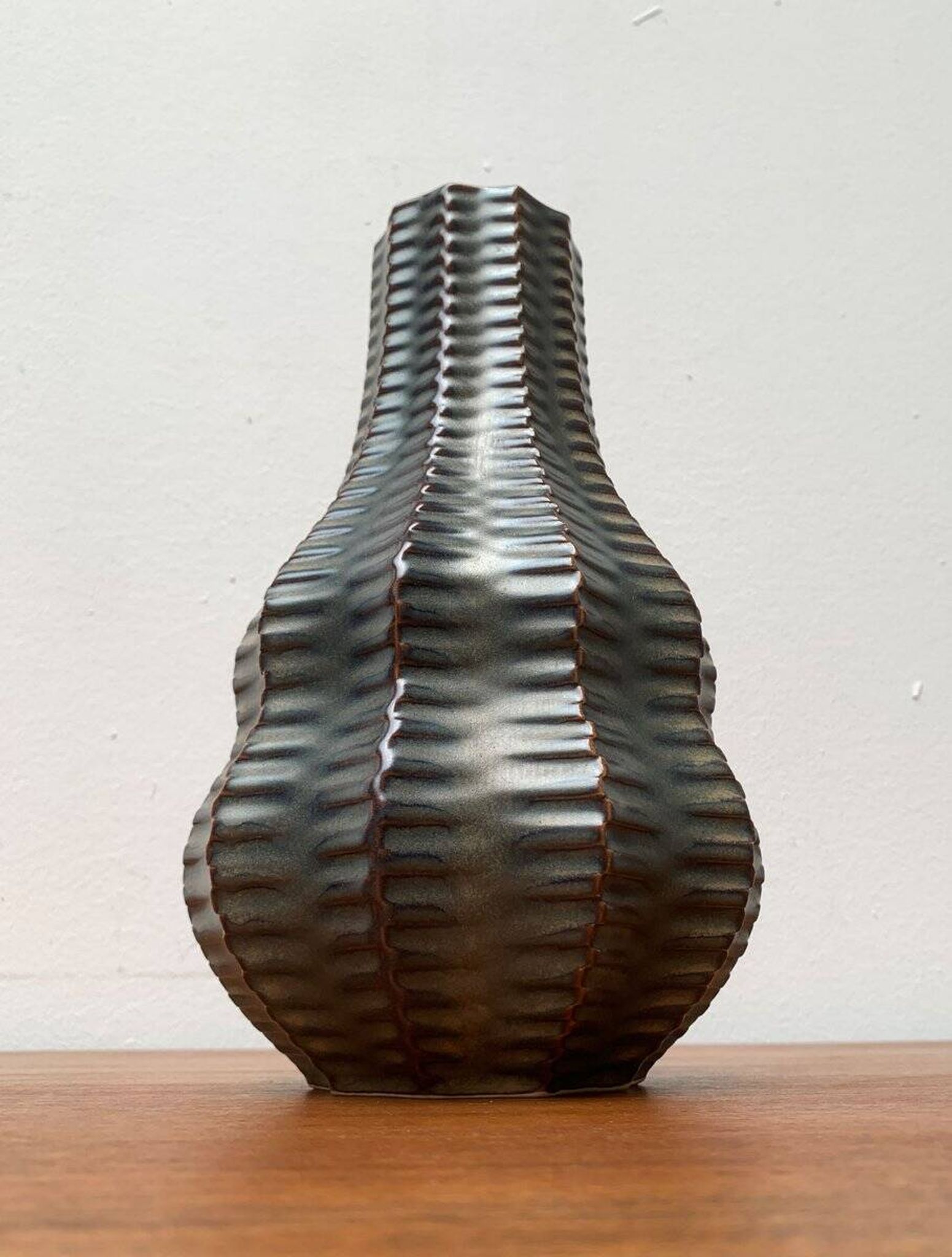 Vintage German brutalist ceramic gourd vase by Heinrich Fuchs for Luisenburg, 1970s.