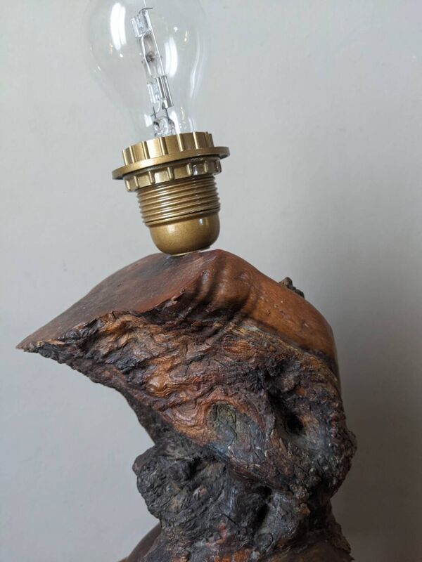 Pied de lampe bois d'olivier art populaire décoration campagne